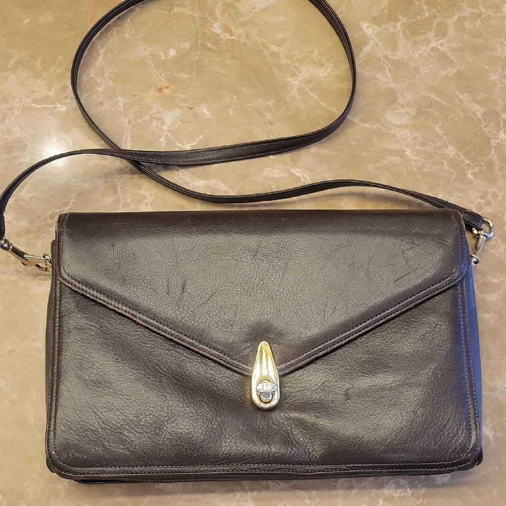 Brown Leather Crossbody Bag with Gold-Tone Closure